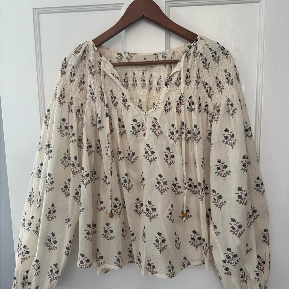 Ivory Floral Peasant Blouse - Women Tops - Picture 4 of 8